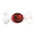 Red and white oval jumbo candy ornament featuring a glossy red center with white glitter stripes and glittered white wrapper ends.