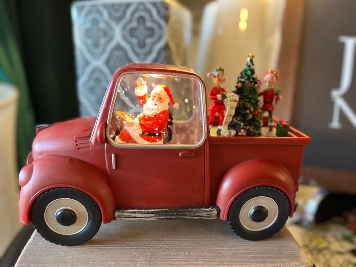 Red Farmhouse Truck LED Snow Globe with Santa Claus