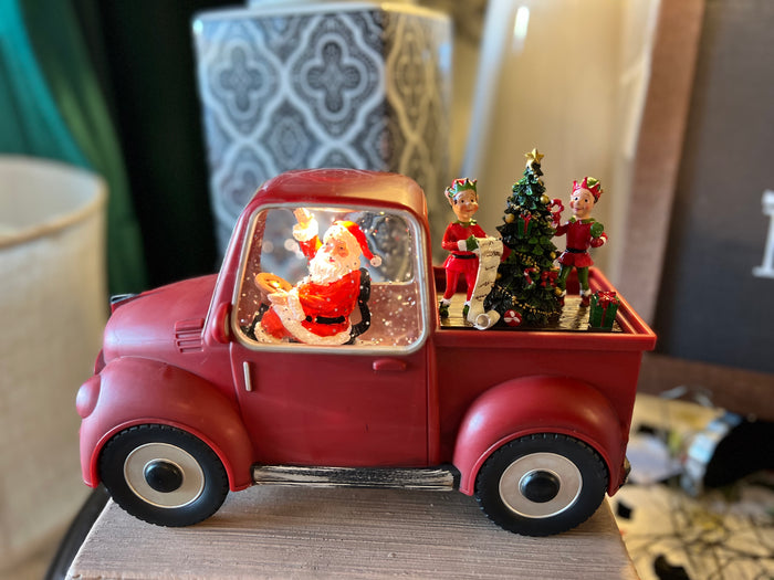 Red Farmhouse Truck LED Snow Globe with Santa Claus