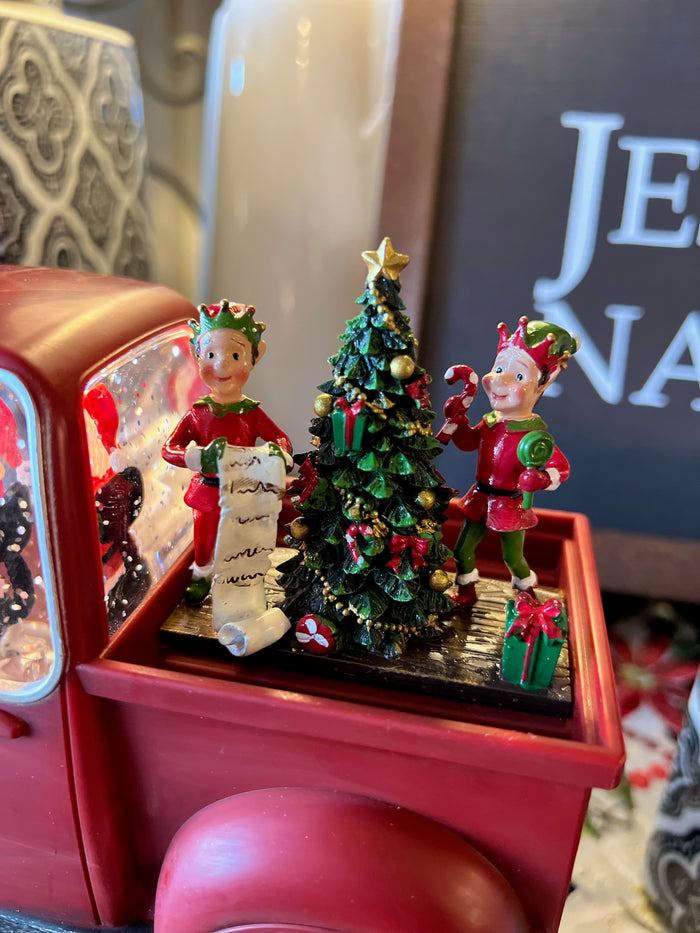 Red Farmhouse Truck LED Snow Globe with Santa Claus