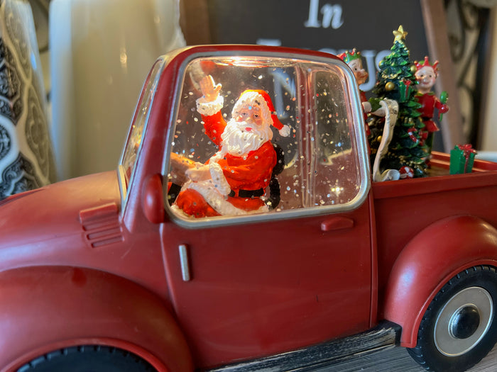 Red Farmhouse Truck LED Snow Globe with Santa Claus