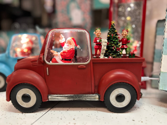 Red Farmhouse Truck LED Snow Globe with Santa Claus