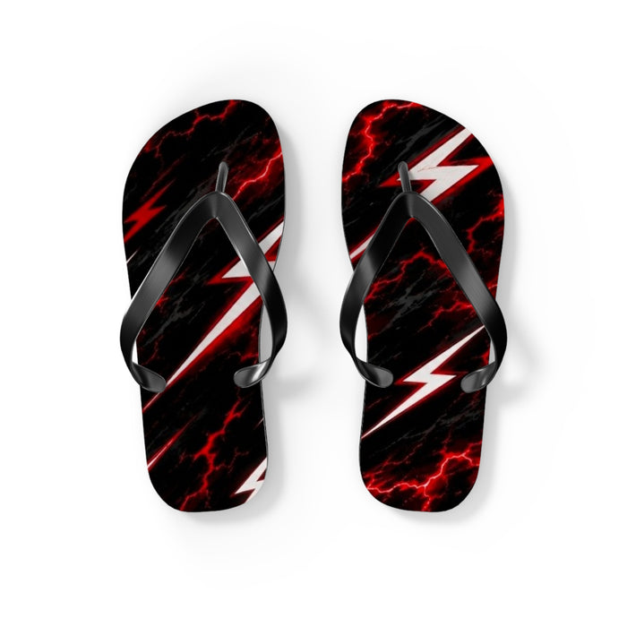 Red Lightning Bolt Flip Flops — Black & Red Storm Beach Sandals
