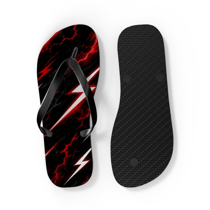 Red Lightning Bolt Flip Flops — Black & Red Storm Beach Sandals