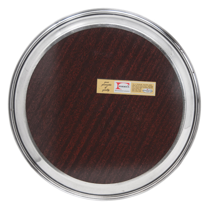 Vintage Rogers Brown Formica Silver Plate Round Tray Back | The Hour Shop