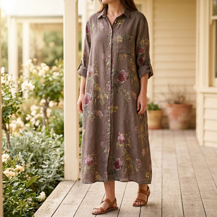 Rosalie – Floral Cotton Linen Shirt Dress