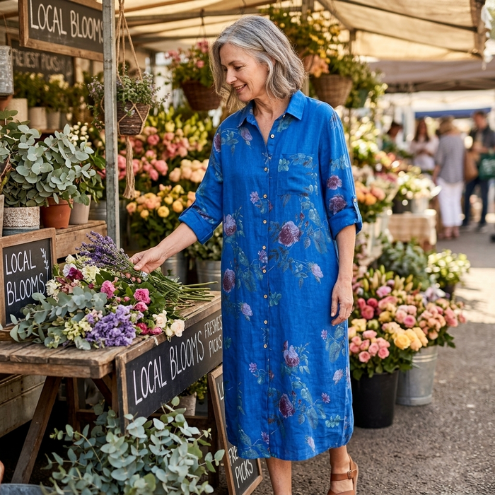 Rosalie – Floral Cotton Linen Shirt Dress