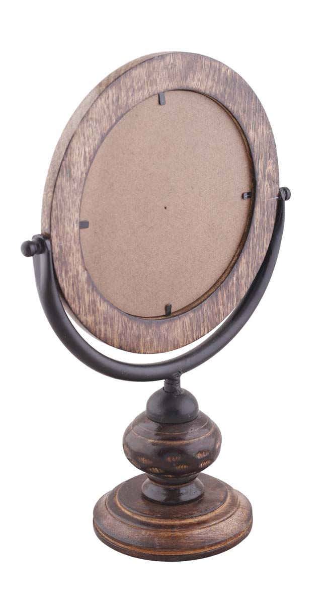 Round Mango Wood Table Mirror