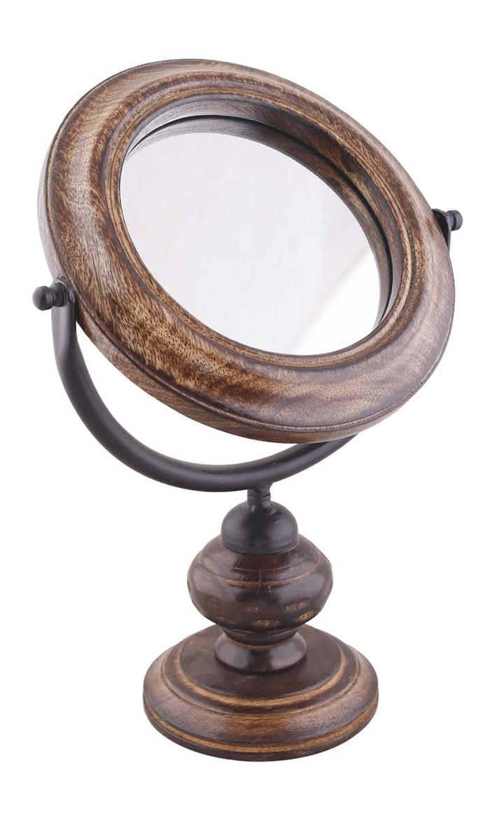 Round Mango Wood Table Mirror