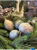 Sage, Bronze, and Gold Set of 3 Ornaments with Faux Leather Straps