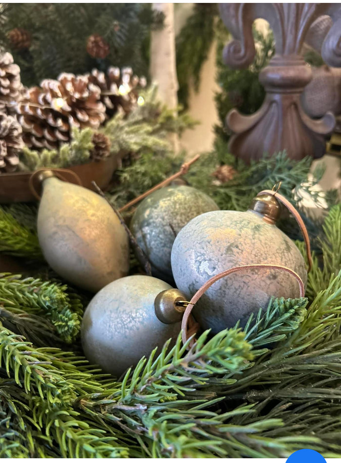 Sage, Bronze, and Gold Set of 3 Ornaments with Faux Leather Straps