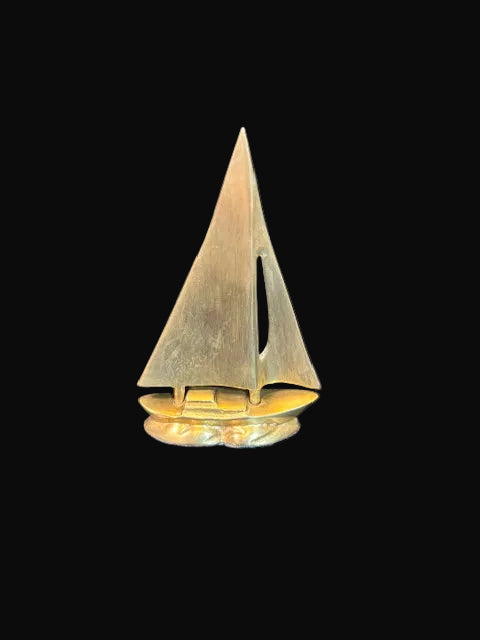 #Sailboat Paperweight Nautical Desk Decor with Felt Base - Solid Brass - Annapolis Maritime Antiques