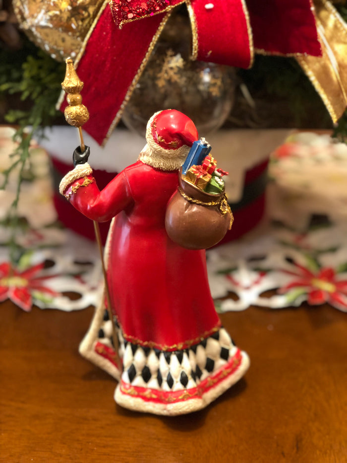 Santa in Long Coat with Harlequin Pattern