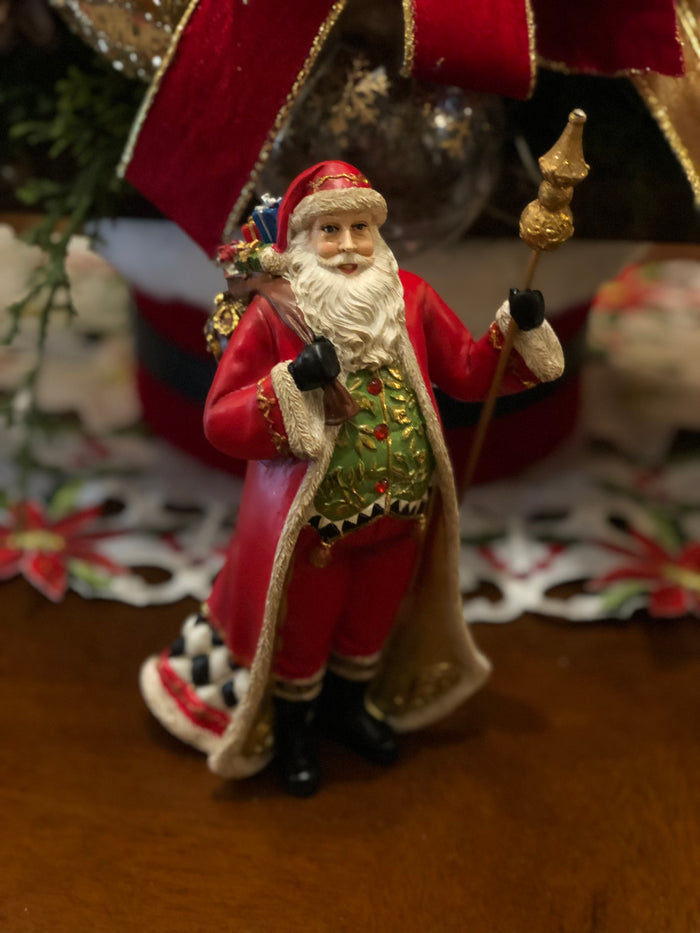 Santa in Long Coat with Harlequin Pattern