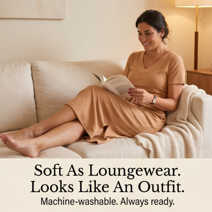 Saviya – Women's Ribbed V-Neck Top and Midi Skirt Set