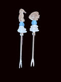 Sea glass 2-prong appetizer or cocktail picks - Annapolis Maritime Antiques