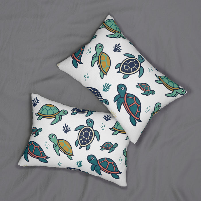 Sea Turtle Pattern Lumbar Pillow — Cute Coastal Decorative Throw