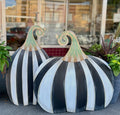 Set of 2: Large Black & White Tall & Short Striped Pumpkin Stake Fall Autumn
