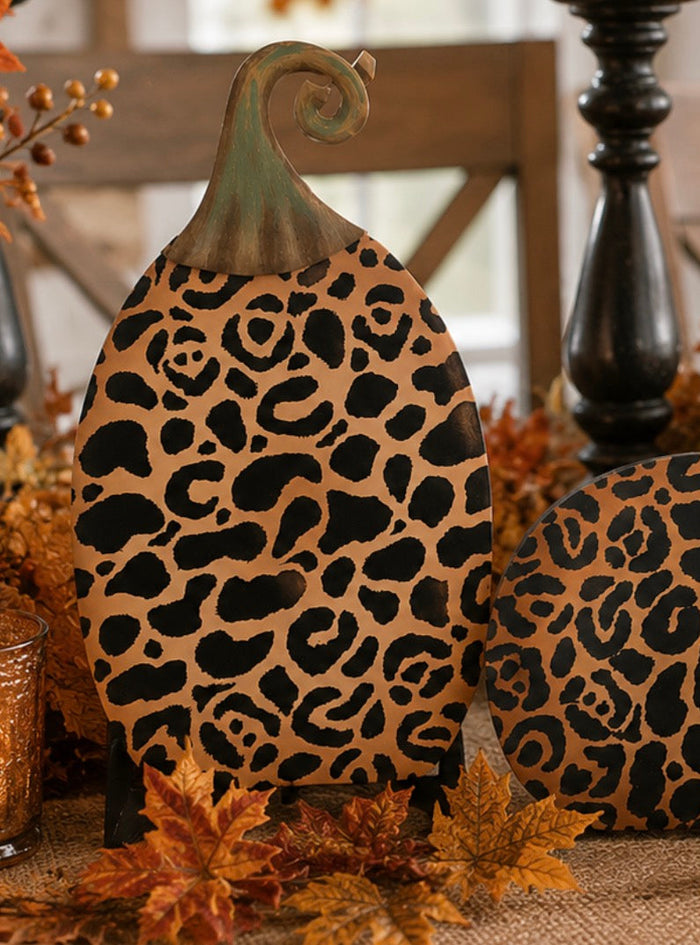 Set of 2 Medium Leopard Metal Stake Pumpkins Fall Pumpkins