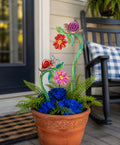 Set of 2 Snails on Flowers Metal Stakes Outdoor