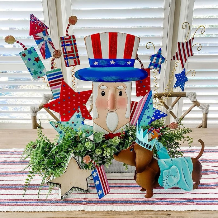 Set of 2 Sparkling Rockets Metal with stakes Stars & Stripes