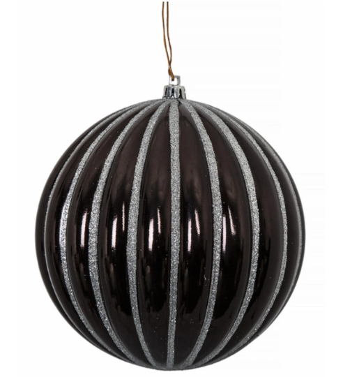 Set of 3: 6" Shiny Glittered Black & Silver Ornaments