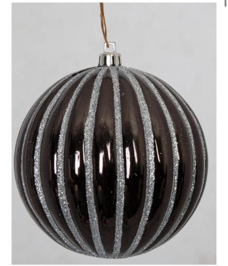 Set of 3: 6" Shiny Glittered Black & Silver Ornaments