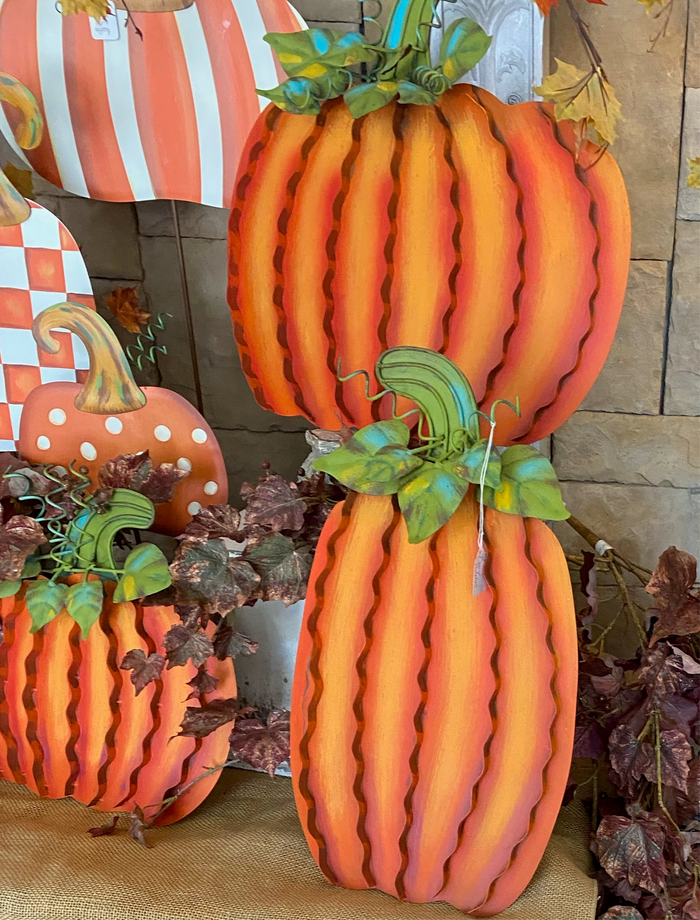 Set of 3 Orange Pumpkins with Easels and Stakes, Safe to Use Outdoor