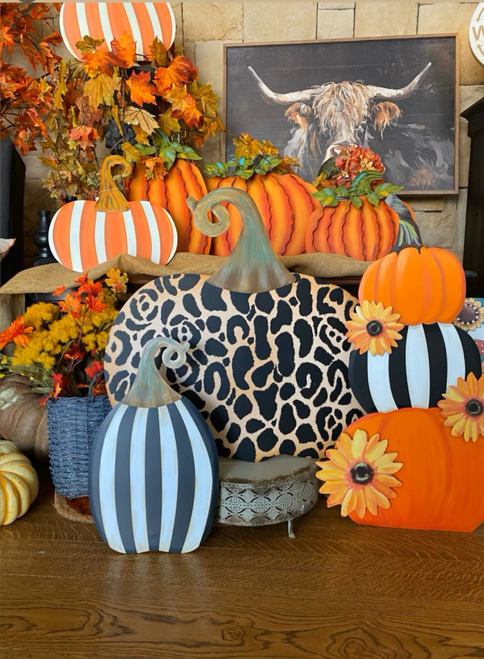 Set of 3 Orange Pumpkins with Easels and Stakes, Safe to Use Outdoor