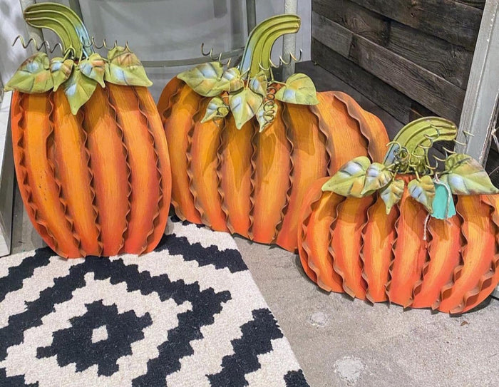 Set of 3 Orange Pumpkins with Easels and Stakes, Safe to Use Outdoor