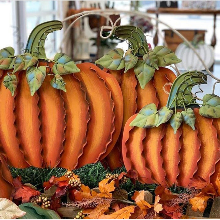 Set of 3 Orange Pumpkins with Easels and Stakes, Safe to Use Outdoor