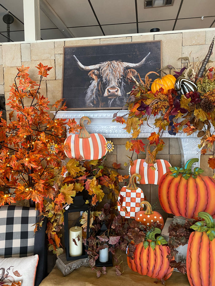 Set of 3 Orange Pumpkins with Easels and Stakes, Safe to Use Outdoor