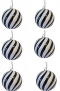 Set of 6: 4" Black & White Stripe Ornaments