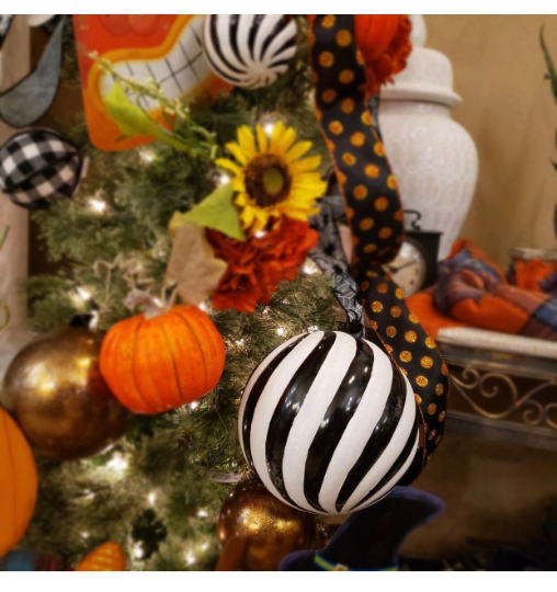 Set of 6: 4" Black & White Stripe Ornaments