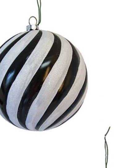 Set of 6: 4" Black & White Stripe Ornaments
