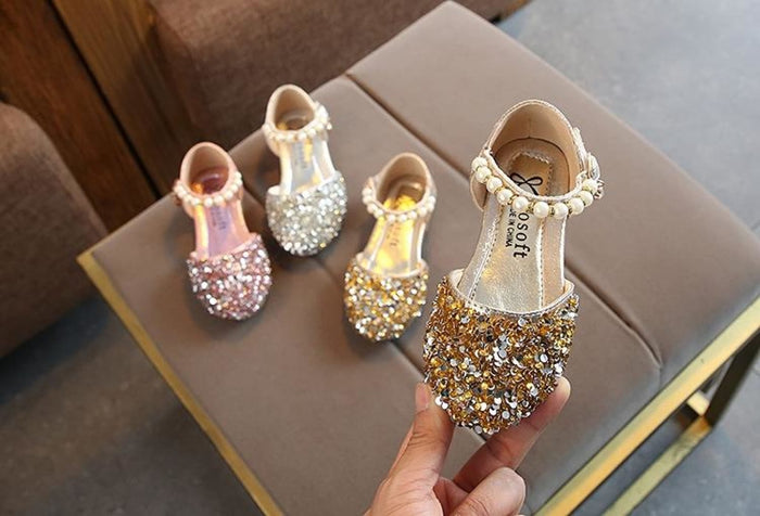 Silver / Gold / Pink Beaded Flower Girl Shoes Baby Dancing