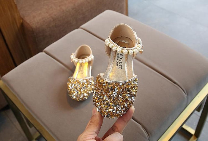 Silver / Gold / Pink Beaded Flower Girl Shoes Baby Dancing
