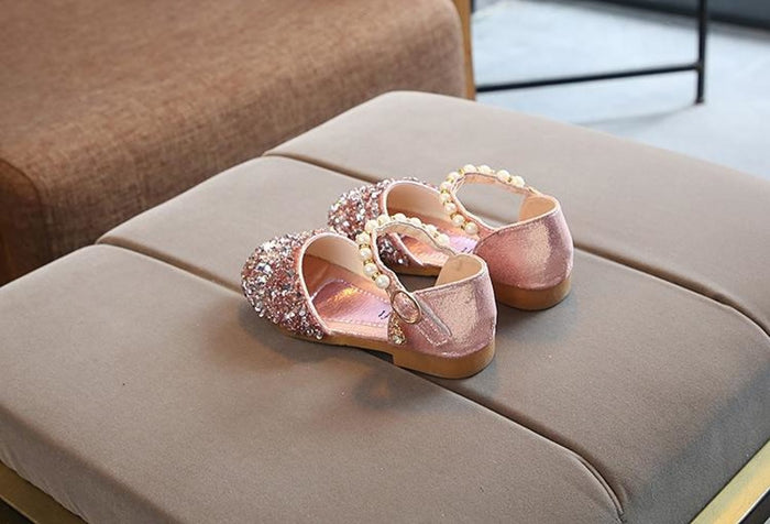 Silver / Gold / Pink Beaded Flower Girl Shoes Baby Dancing