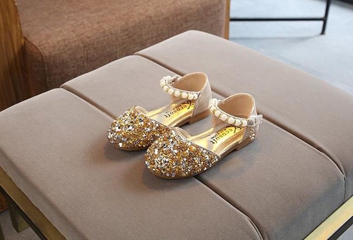Silver / Gold / Pink Beaded Flower Girl Shoes Baby Dancing
