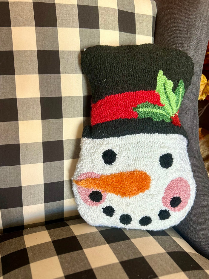 Snowman Shaped Hooked Christmas Pillow