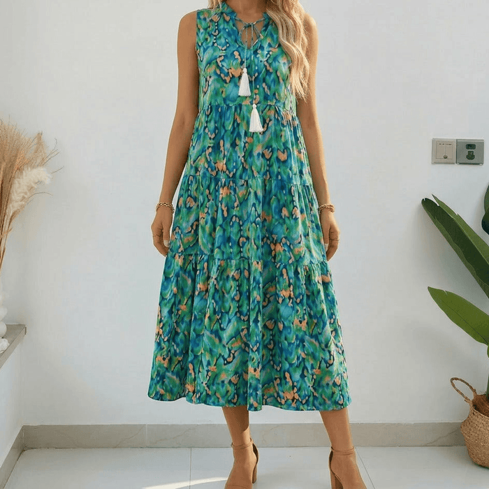 Soleia™ – Tiered Boho Midi Dress for Effortless Summer Days
