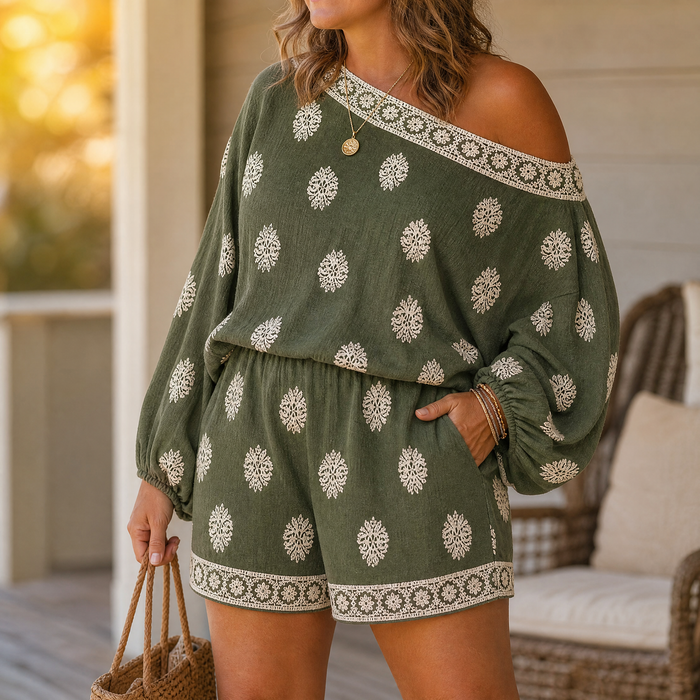 Solenne – Bohemian Off-Shoulder Matching Set