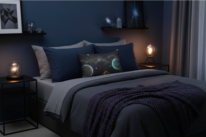 Space Galaxy Lumbar Pillow — Planetary Night Sky Decorative Throw Pillow