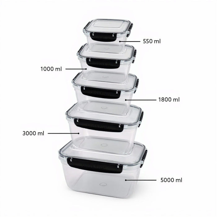 Stackable Food Container Set of 5 with Clip Lids, 27 x 19 x 15 cm