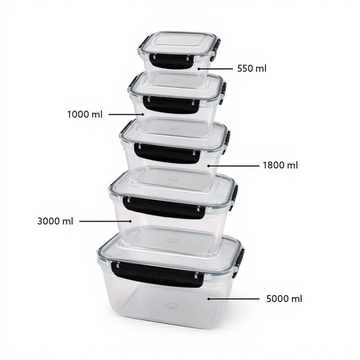 Dunya lunch box 550/1000/1800/3000/5000ml black front view