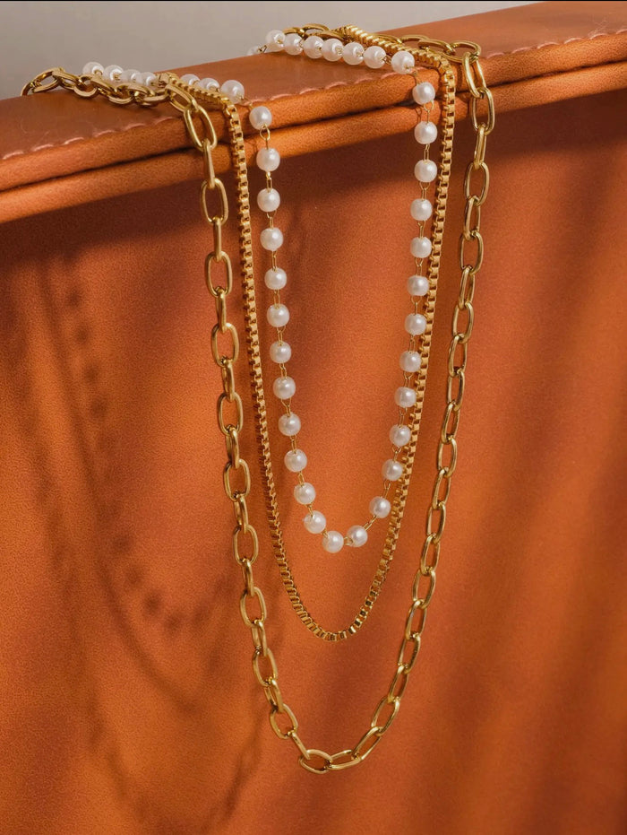 Stacked Pearl Chain Necklace