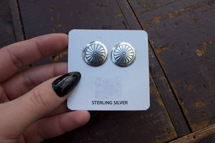 Stamped concho stud earrings