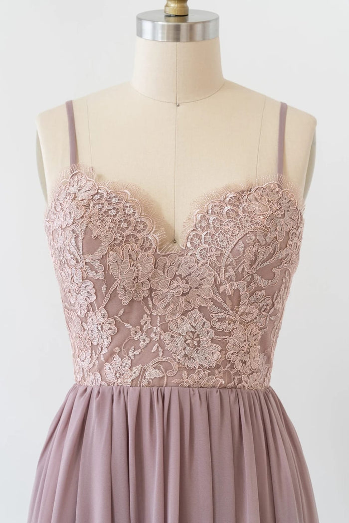Strap Sweetheart Embroidery Lace Dusk Chiffon Pleated