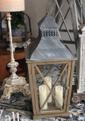 Tudor Revival Wood and Galvanized Lantern