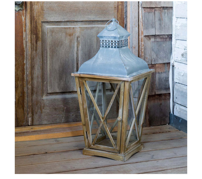 Tudor Revival Wood and Galvanized Lantern